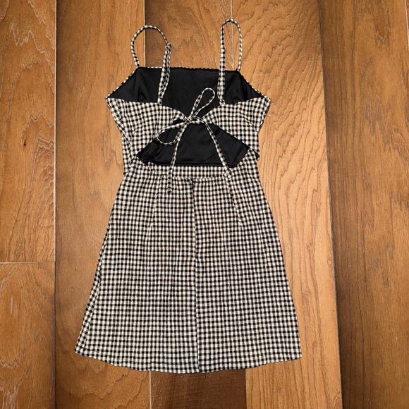 Stradivarius Gingham Mini Dress Black and White Size Medium - Picture 2 of 5